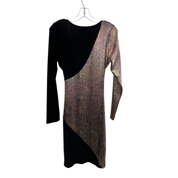 Venus Women's Bodycon Hi Low Dress Long Sleeve Multicolor Metallic Medium - Picture 9 of 11